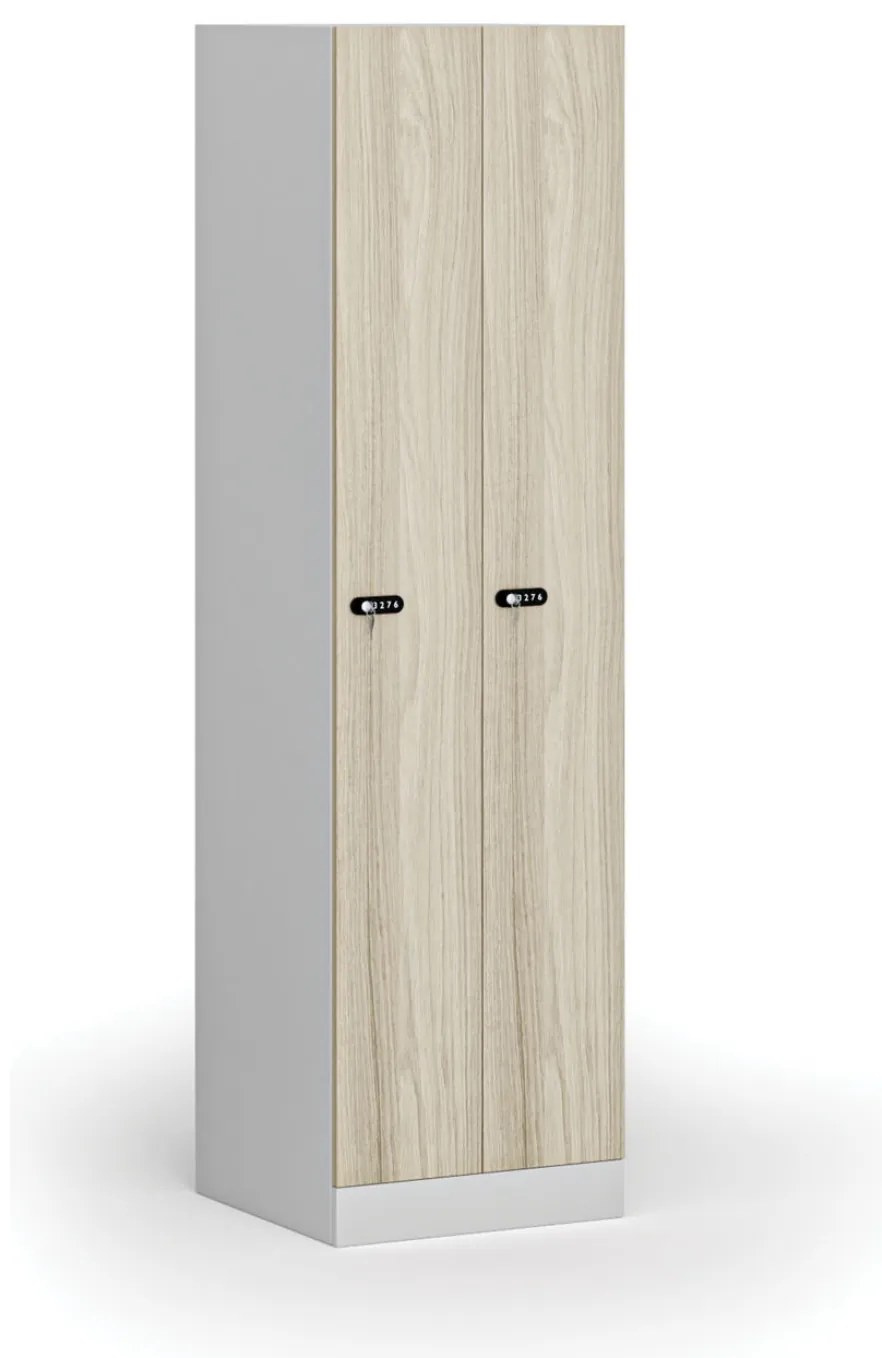 Kovová šatníková skrinka S1 zúžená, 2 oddiely, 1850 x 500 x 500 mm, demont, mechanický kódový zámok, laminované dvere, dub prírodný