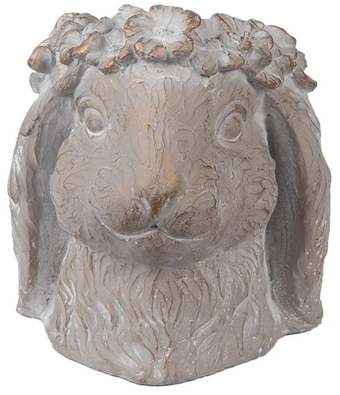 Šedý antik cementový kvetináč hlava králik M - 16*18*18 cm