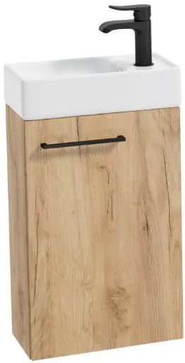 Erga Kim, závesná WC skrinka 39x21x60 cm + keramické umývadlo 40cm, dub remeselný Craft, ERG-207-D-04004+1406