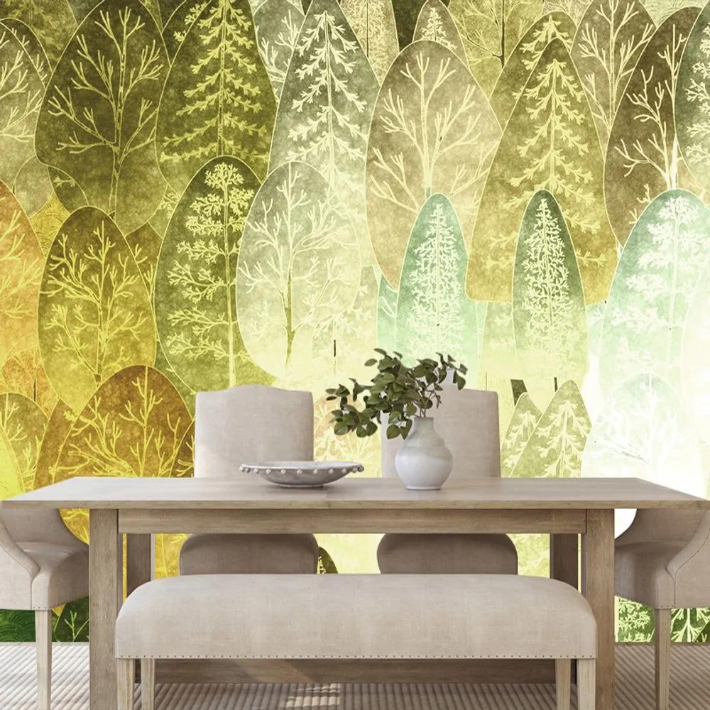 Samolepiaca tapeta zelené asymetrické stromy