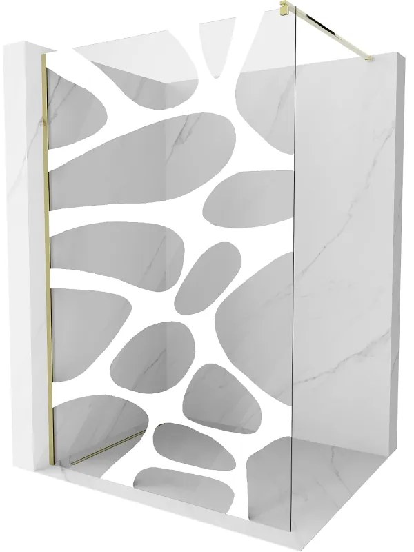 Mexen Kioto sprchová zástena 110x200 cm 8 mm, zlaté, biely vzor, 800-110-101-50-97