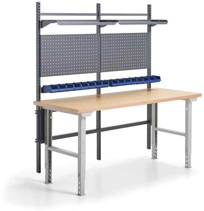 Dielenský stôl ROBUST, s panelom na náradie, boxami a policami, 2000x800 mm