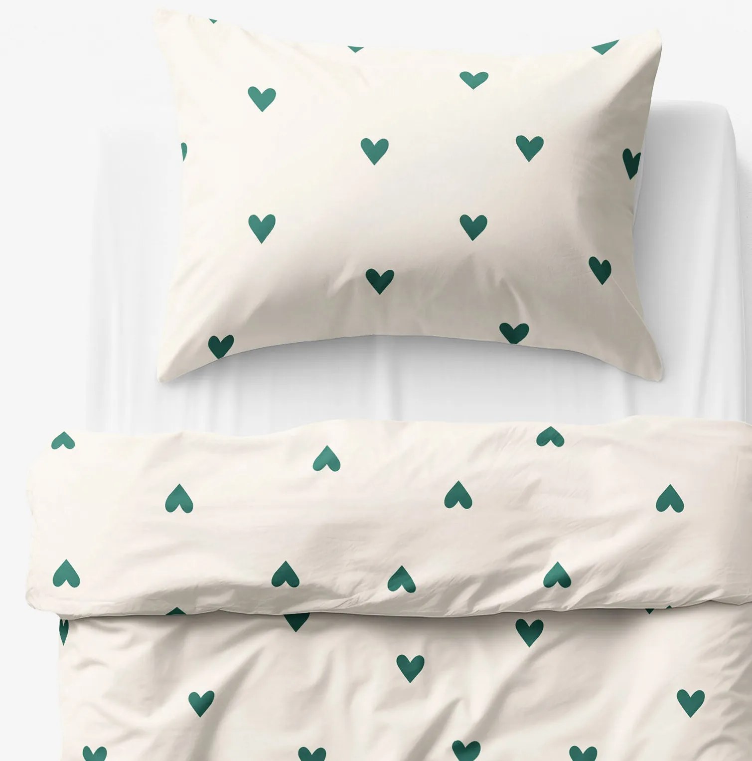 Goldea detské bavlnené obliečky - srdiečka na slonovej kosti 140 x 200 a 70 x 90 cm