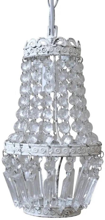 Biely vintage ručne vyrobený luster s kamienkami Chandelié - 14*26cm/E14/ 60W