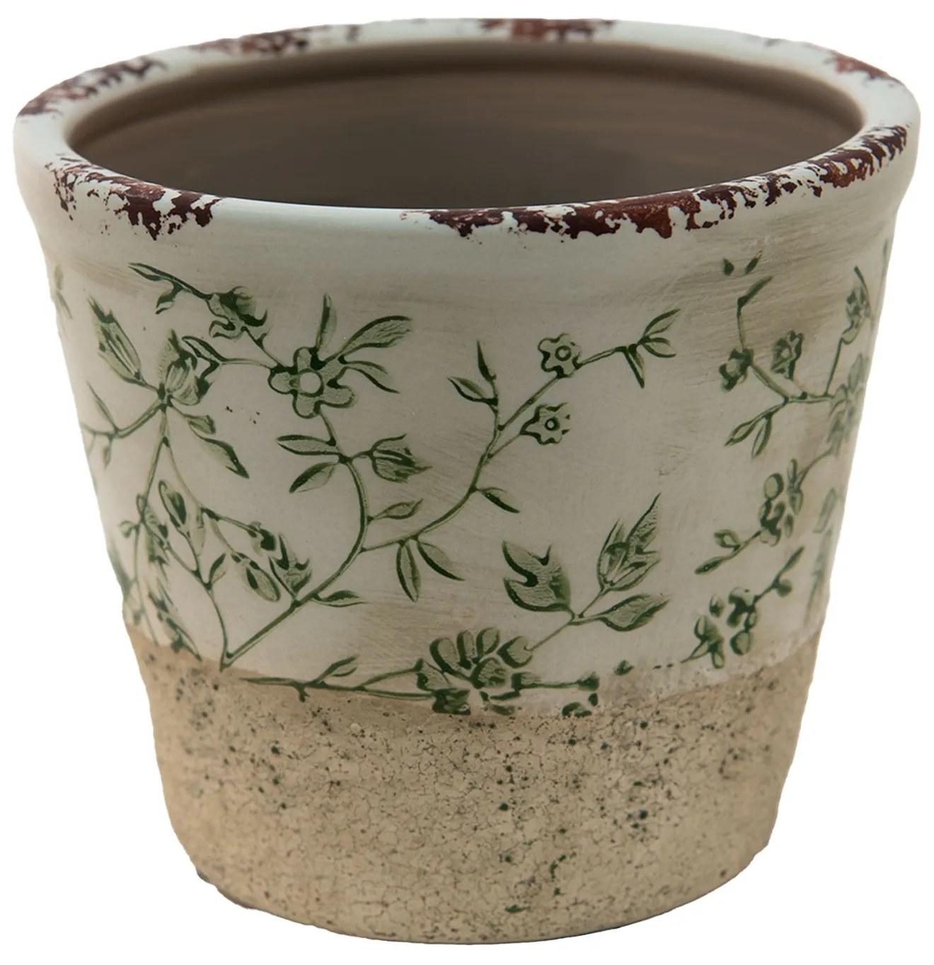 Keramický obal na kvetináč so zelenými kvetmi Jenia L - Ø 16*16 cm