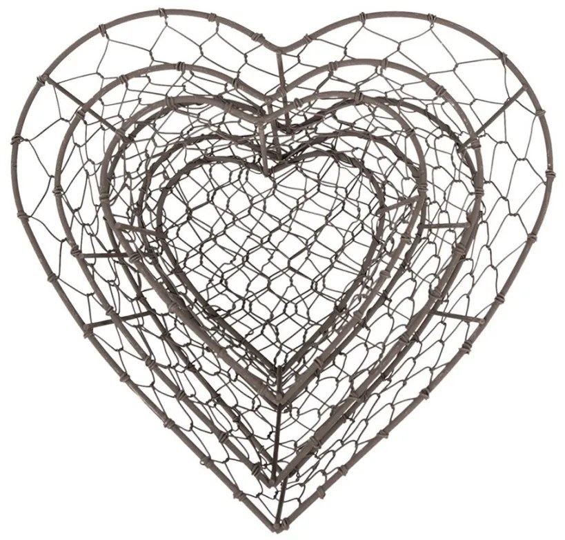 3ks drôtený kovový košík v tvare srdca - 25*23*11/ 22*20*10/ 19*18*8 cm