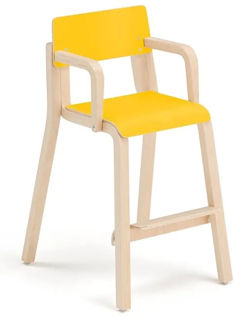 Vysoká detská stolička DANTE, s podrúčkami, výška 500 mm, breza/žltá