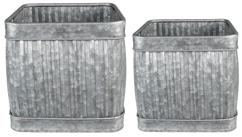 2ks plechové zinkové antik obaly na kvetináče - 31*31*28 / 25*25*23 cm