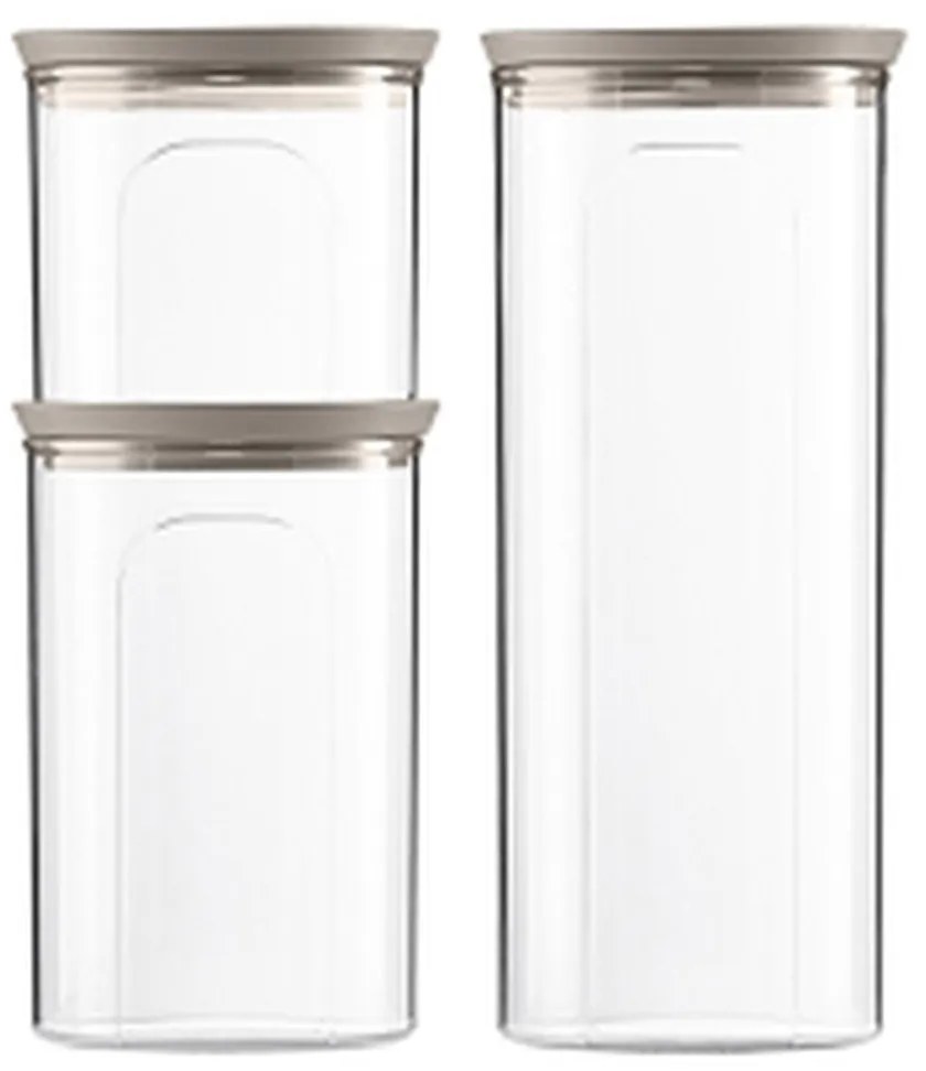 STEFANPLAST Súprava 3 okrúhlych dóz Tosca, transparetná/svetlo sivá