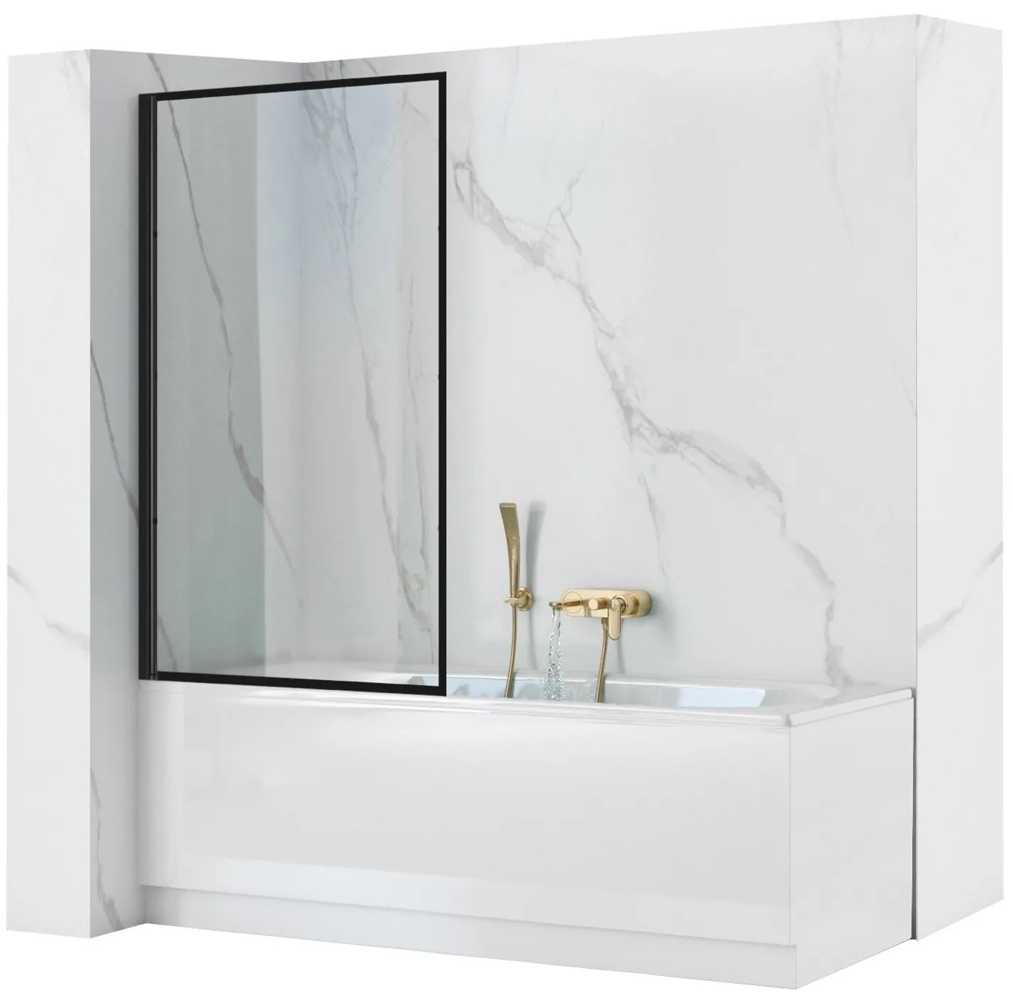 Rea LAGOS FIX - vaňová zástena, 1-krídlová, 70 x 140 cm, čierna-transparentná, REA-K7689