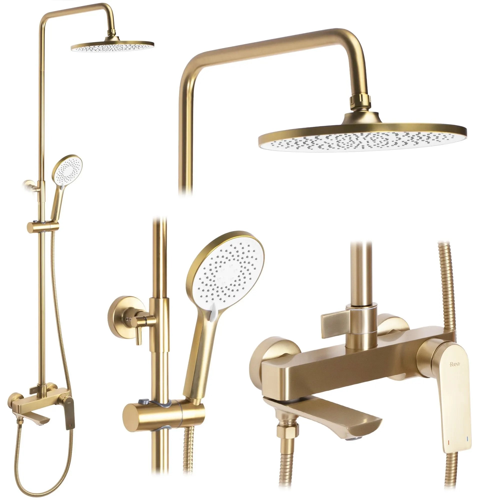 Rea Avalon, sprchová súprava s dažďovou hlavovou a ručnou hlavicou, zlatá matná, REA-P2400