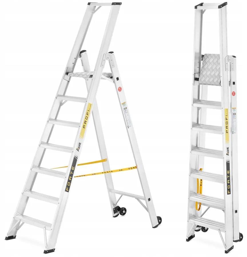 ALVE Schodíky jednostranné hliníkové 9307 s kolieskami PROFI PLUS FORTE