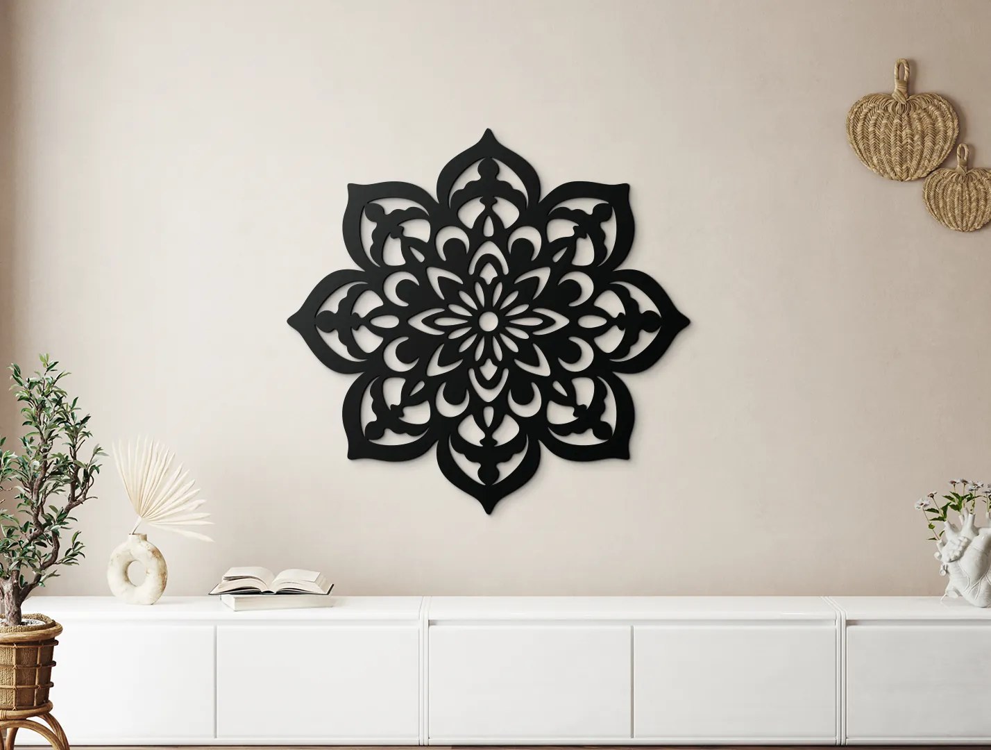 drevko Mandala na stenu Ruža Rozmer obrazu: 44,5 x 44 cm, Farba dekorácie: Čierna