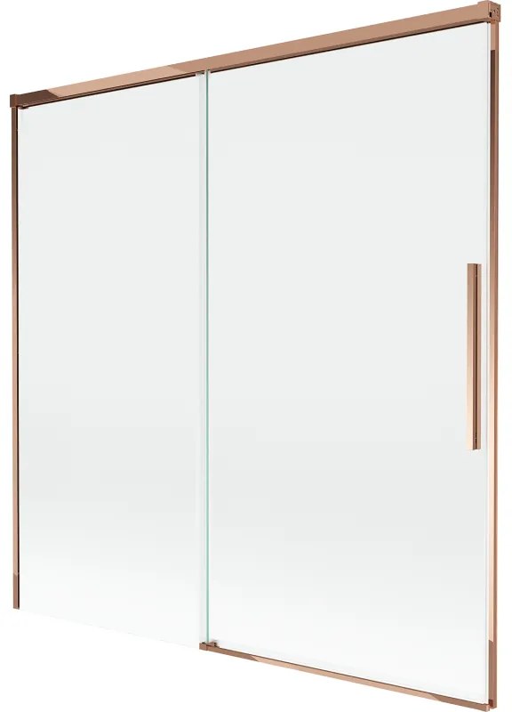 Mexen Rox, 2-krídlová posuvná vaňová zástena 160 x 150 cm, 8mm číre sklo, ružové zlato profil, 8C9-160-001-60-00