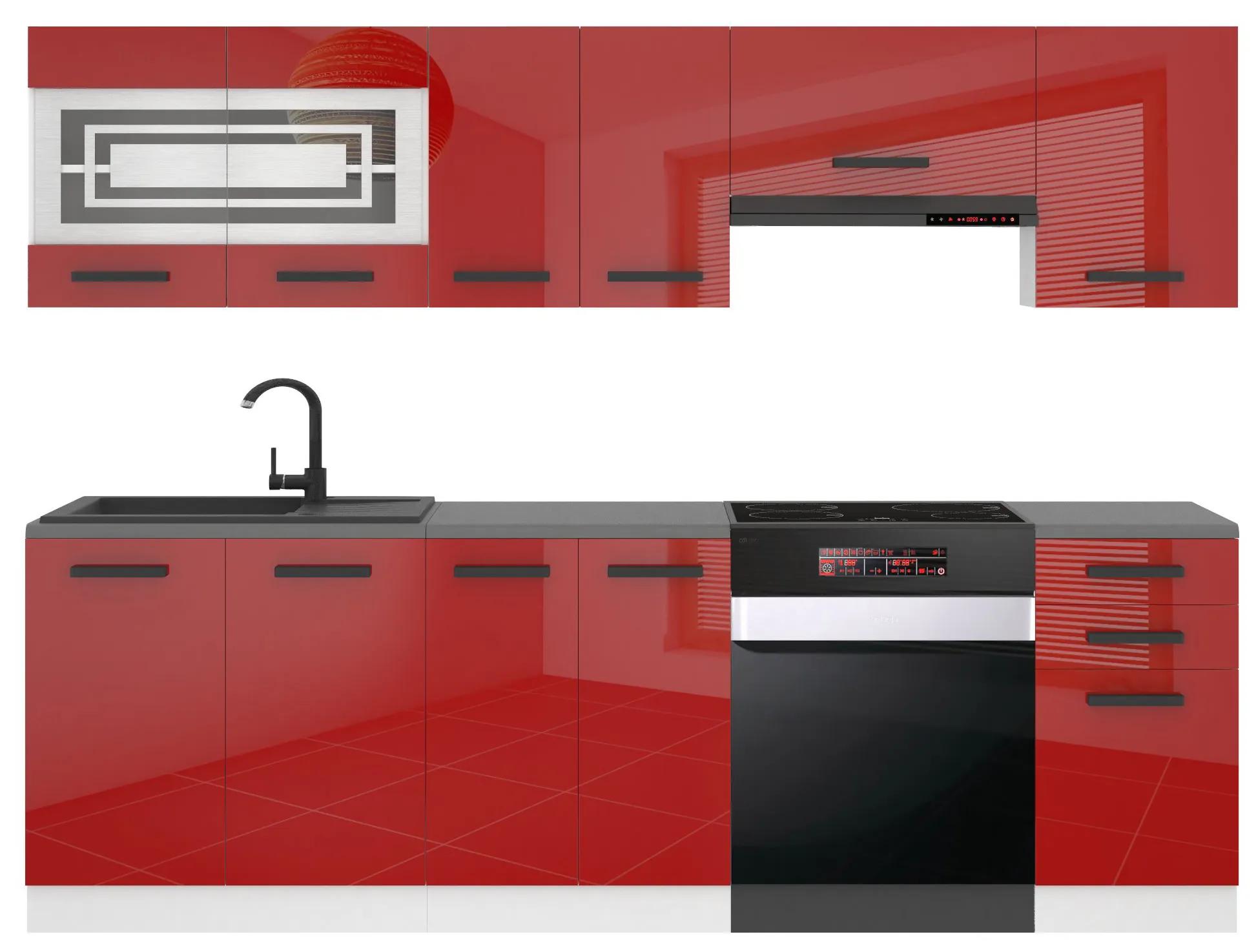 Kuchynská linka Belini Premium Full Version 240 cm červený lesk s pracovnou doskou LILY