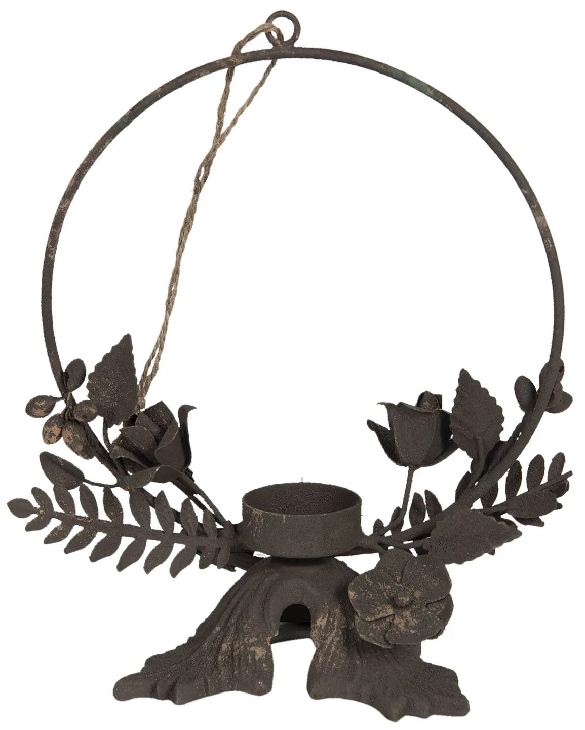 Kovový svietnik na čajovú sviečku s ružami - 20 * 13 * 25 cm