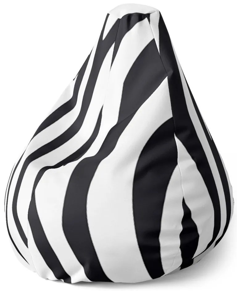 Sedací vak Pear vzor zebry - detský, čierna / biela