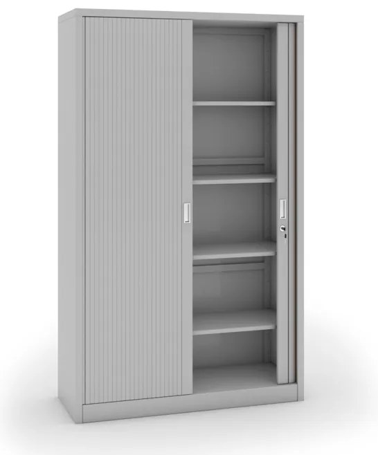 Kovová skriňa s roletovými dverami, 1990 x 1200 x 450 mm, demont, svetlo sivá