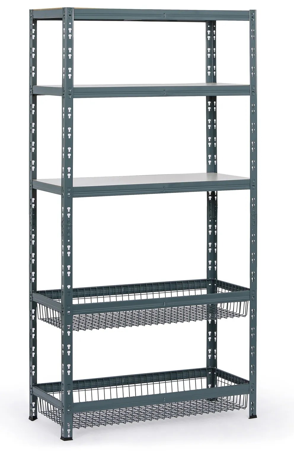 Policový regál s košmi, 1790 x 900 x 400 mm, nosnosť 175 kg, 3 police + 2 koše