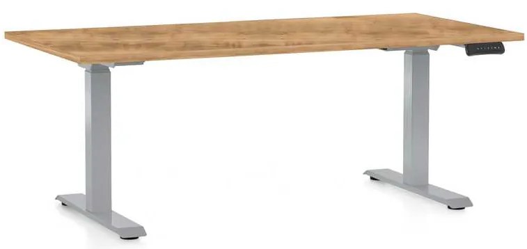 Výškovo nastaviteľný stôl OfficeTech D, 160 x 80 cm, sivá podnož, dub zlatý