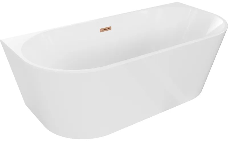 Mexen Oval, voľne stojaca nástenná vaňa 150 x 75 cm, biela, medený prepad, 52671507500-65
