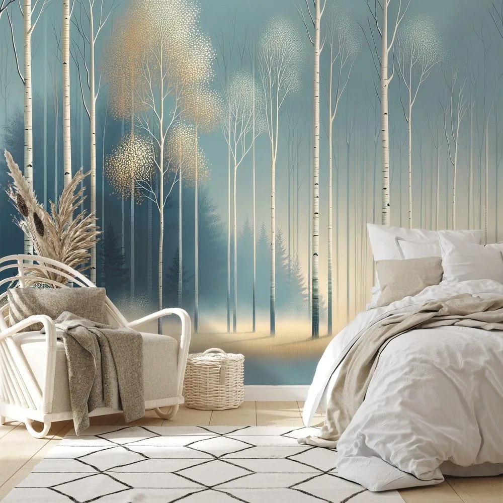 Tapeta zasnežený les v hmle