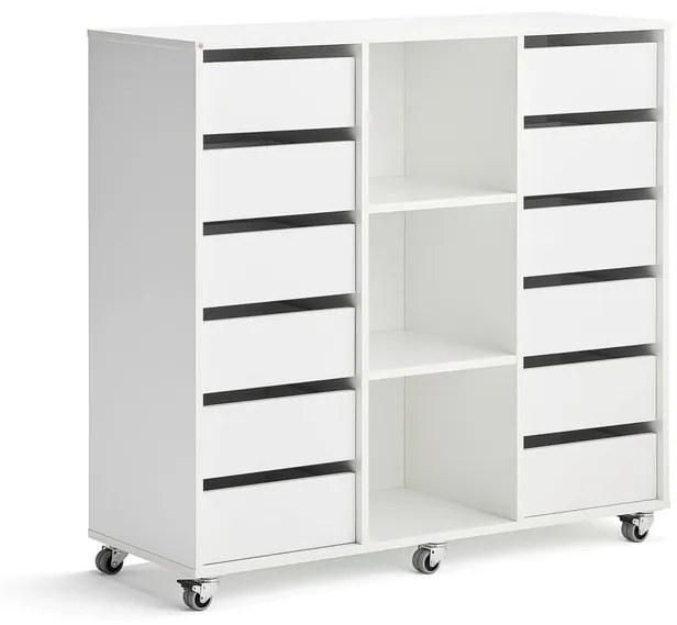 Študentská úložná skrinka CASPER, 12 zásuviek, 3 priehradky, biela