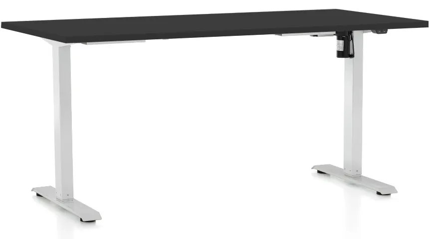 Výškovo nastaviteľný stôl OfficeTech A, 160 x 80 cm, biela podnož, čierna