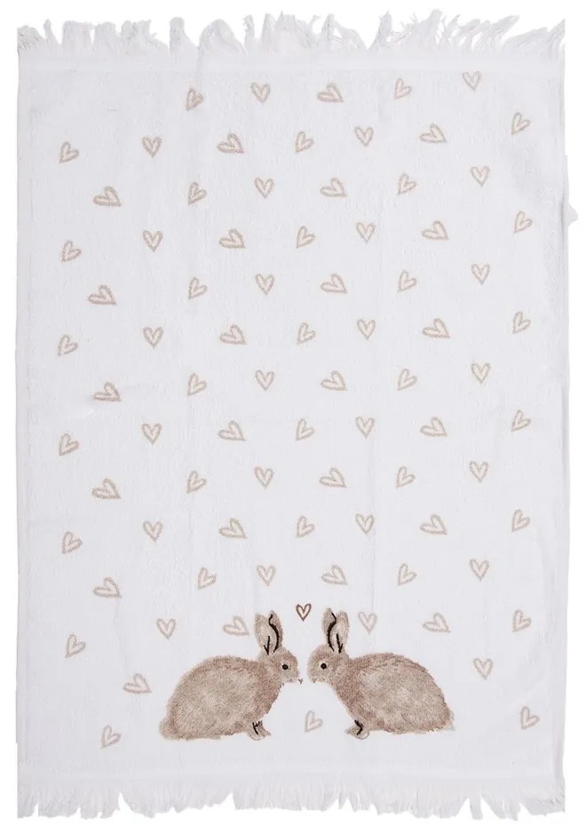 Biely froté kuchynský uterák s králikmi a srdiečkami Bunnies in Love - 40*66 cm