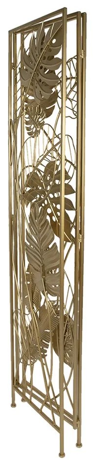 Zlatý antik kovový izbový skladací paraván s listami Leáve - 124*2*181 cm