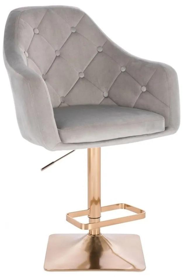 LuxuryForm DESIGN Barová stolička ANDORA VELUR na zlatej hranatej podstave - svetlo šedá