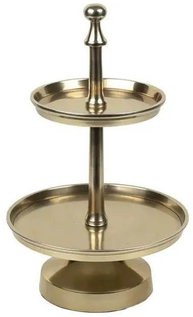 Zlatý antik kovový okrúhly etažér Fanio - Ø21*36cm Zlatý antik kovový okrúhly etažér Fanio - Ø21*36cm