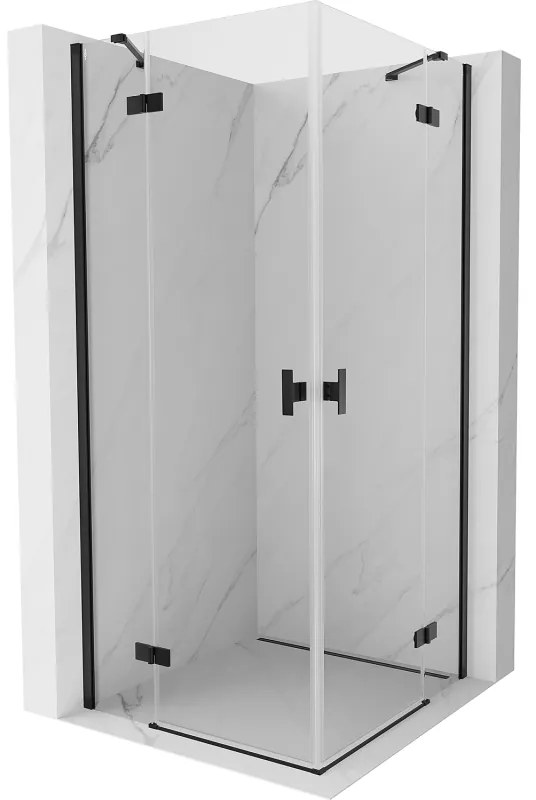Mexen Mist-H Duo, 2-krídlový výklopný sprchový kút 75 x 75 cm, číre sklo, čierny profil, 8A5-075L-075P-70-00