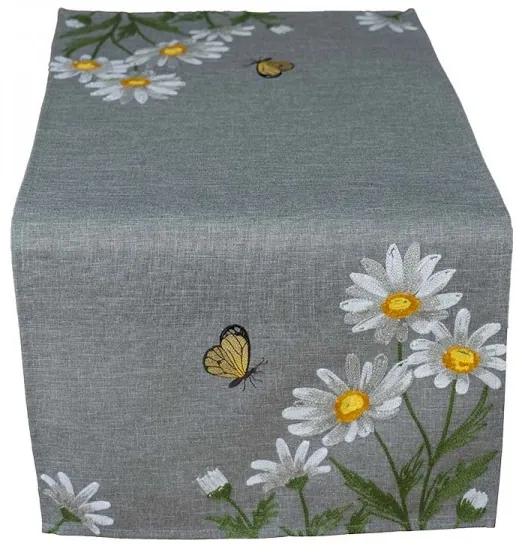 Sivý moderný obrus Margarétka 40x85 cm
