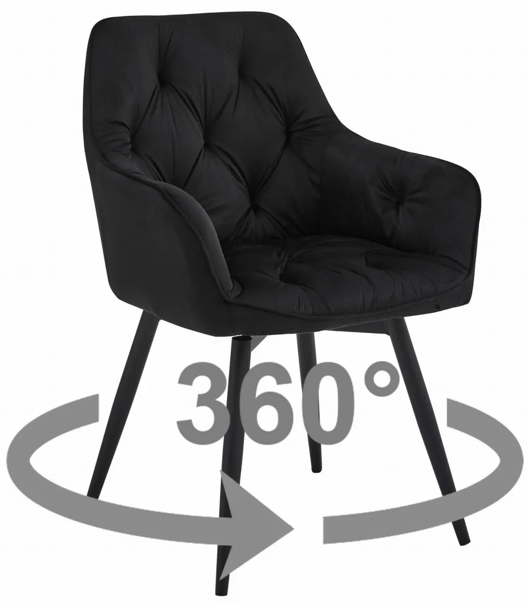 Otočné jedálenské kreslo JORK360 VELVET čierne