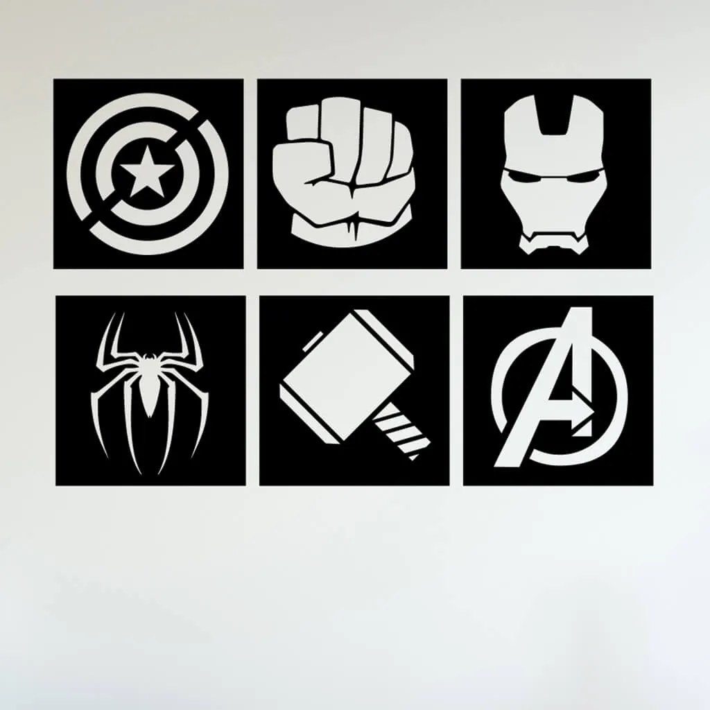 Veselá Stena Samolepka na stenu na stenu Znaky Avengers sada Farba: černá