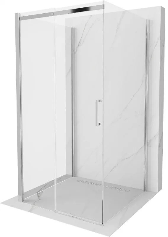 Mexen Omega, 3-stenný sprchovací kút s posuvnými dverami 100 (dvere) x 100 (stena) cm, 8mm číre sklo, chrómový profil, 825-100-100-01-00-3S