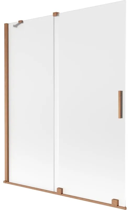 Mexen Velar, 2-krídlová posuvná vaňová zástena 140 x 150 cm, 8mm sklo námraza, medená matná, 896-140-000-31-65