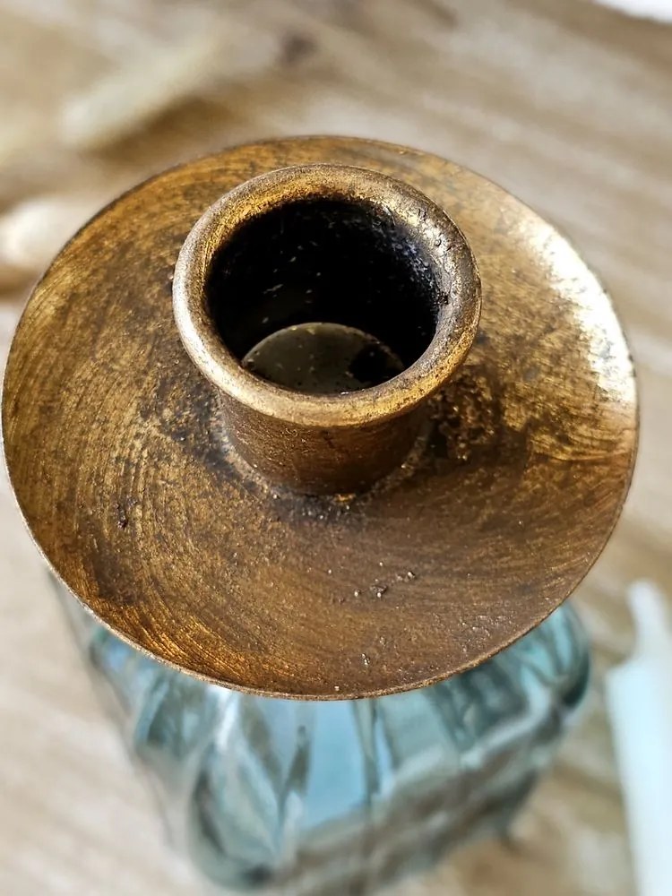 Zlatý antik kovový dekoračný svietnik Tilli - Ø 7*Ø 2*7cm