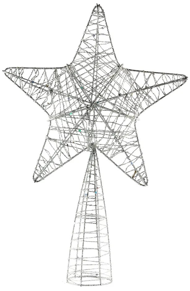 DECOLED Hviezda na vrchole stromu, striebro, 24 x 36 cm