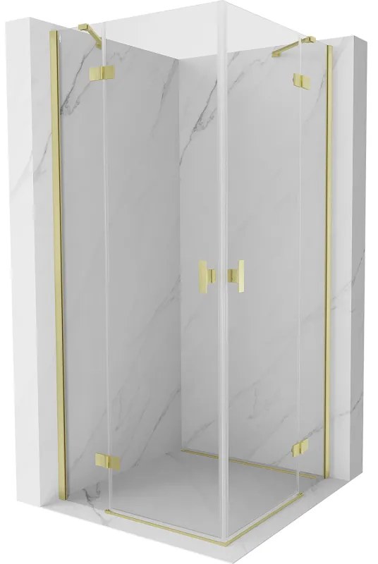 Mexen Mist-H Duo, 2-krídlový výklopný sprchový kút 105 x 105 cm, číre sklo, zlatý matný profil, 8A5-105L-105P-55-00
