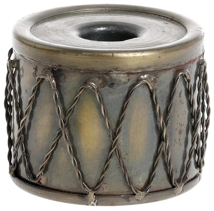 Mosadzný kovový svietnik v tvare bubna na úzku sviečku - 7*5,5 cm