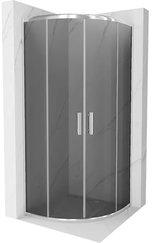 Mexen Rio, štvrťkruhový sprchovací kút s posuvnými dverami 80(dvere) x 80(dvere) x 190 cm, 6mm šedé sklo, chrómový profil, 863-080-080-01-40