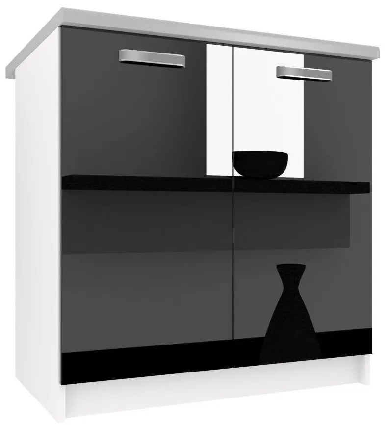 Kuchynská skrinka Belini spodná 80 cm čierny lesk s pracovnou doskou INF SD80/0/WT/B/0/F