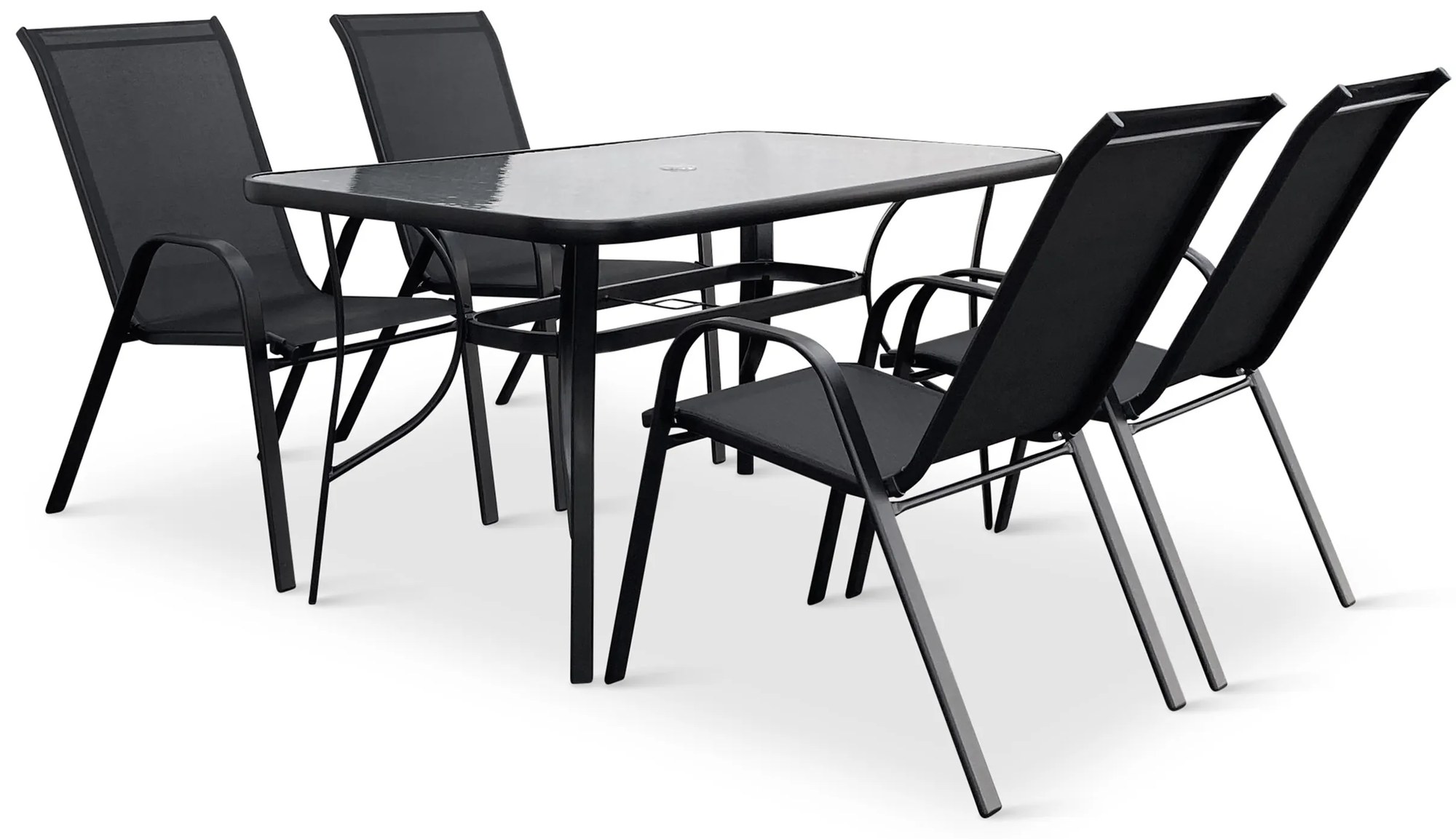 Záhradný jedálenský set Porto 140 cm + 4x kovová stolička Ramada