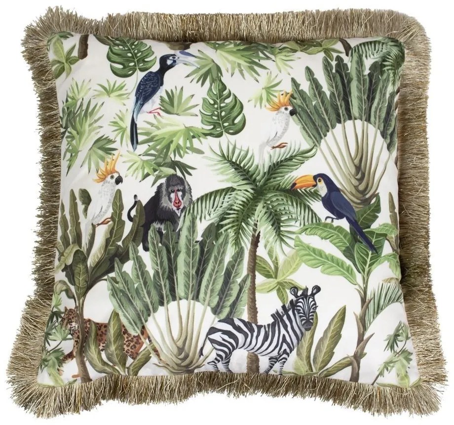 Zamatový vankúš s strapcami Jungle - 45 * 45 * 10cm
