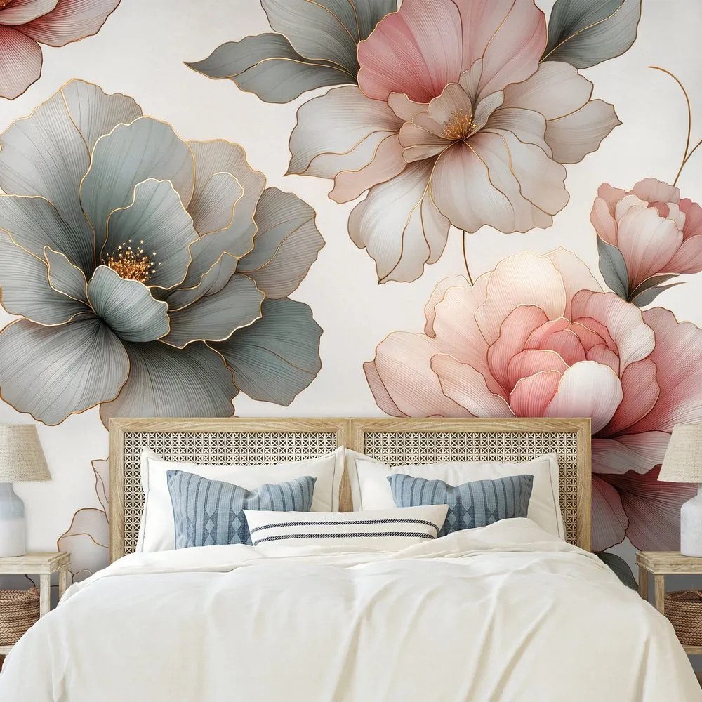 Fototapeta elegantné pastelové kvety s listami