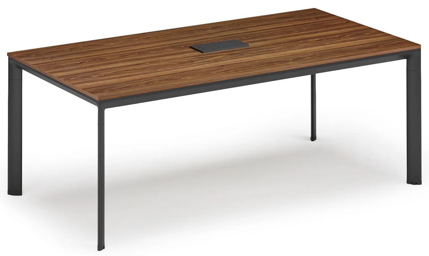 Rokovací stôl PRIMO INVITATION, 240x120 cm, orech + stolná zásuvka TYP II, čierna