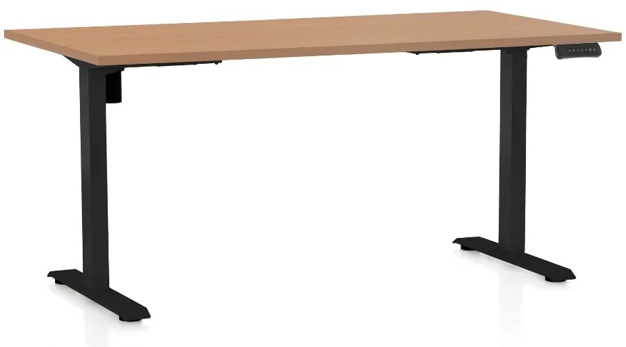 Výškovo nastaviteľný stôl OfficeTech B, 160 x 80 cm, čierna podnož, buk