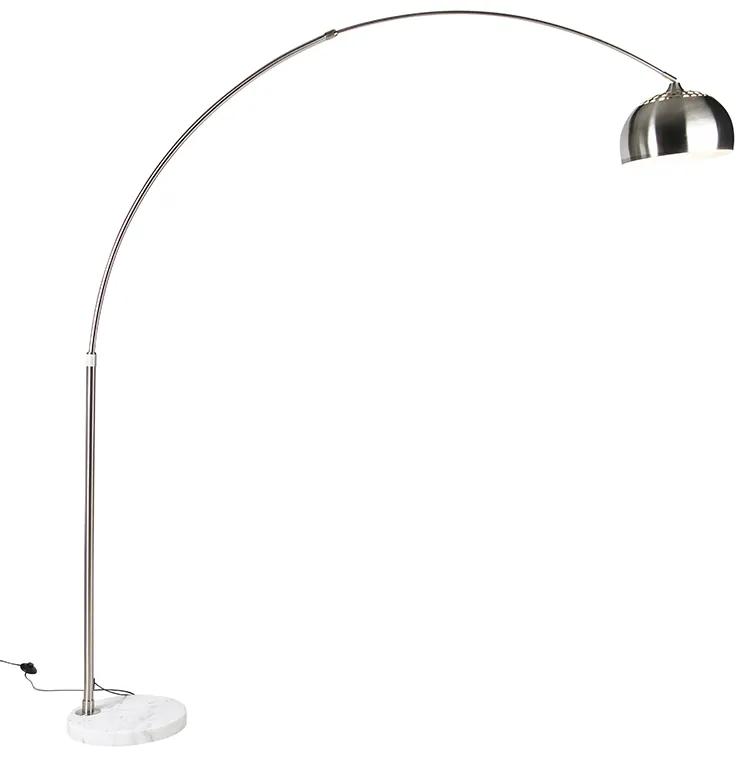 Oceľová oblúková stojaca lampa s bielym mramorovým podstavcom s oceľovým tienidlom - Arc XXL